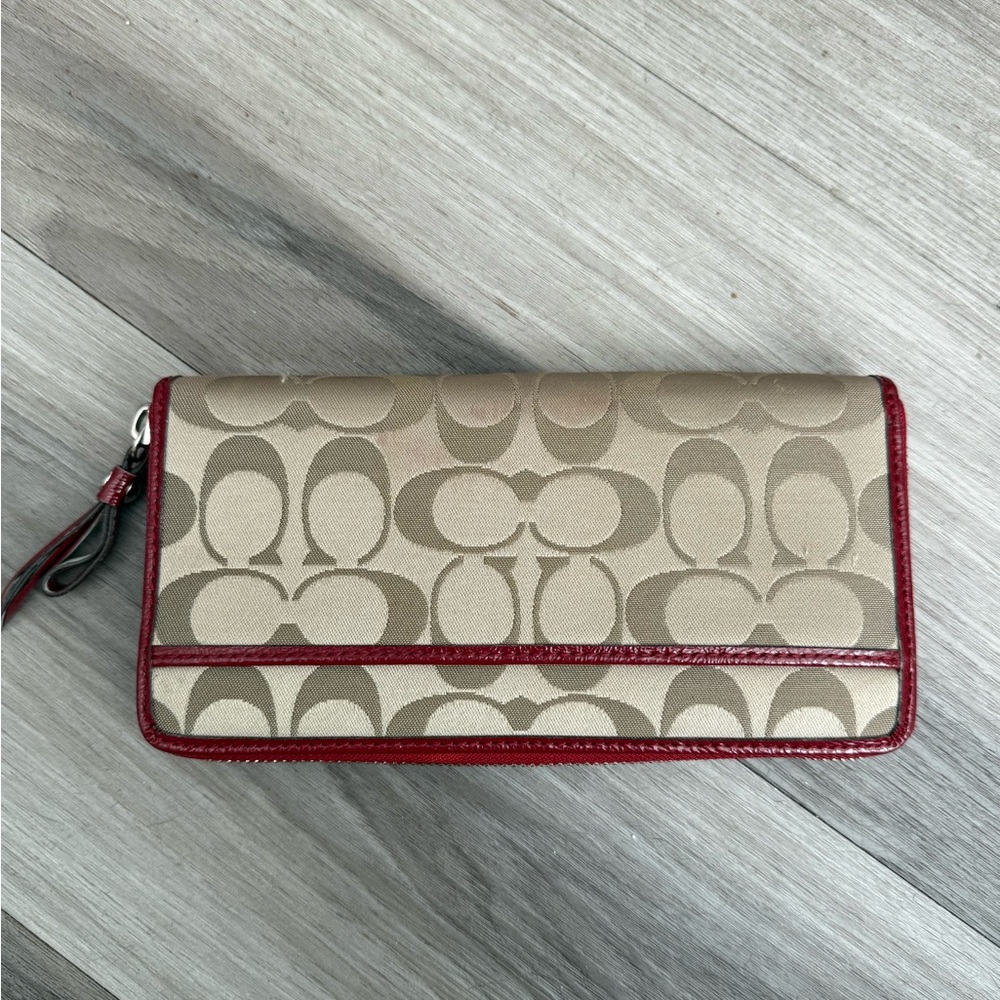 Coach Beige and Red Canvas Wallet - Picture 2 of 3